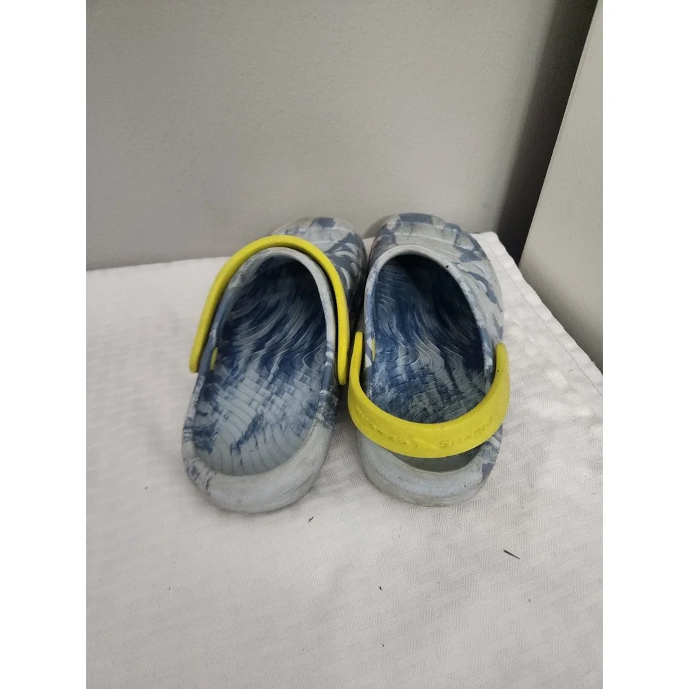 Rugged Shark Kids Blue Marble Swirl Clogs Water Shoes Neon Yellow Strap